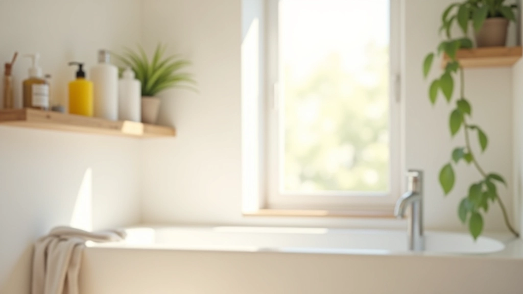 Salle de bain avec fenêtre ouverte, équipée de bouteilles de vinaigre blanc et bicarbonate sur l'étagère