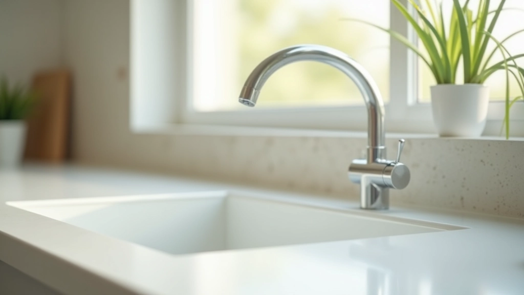 Différentes surfaces de cuisine nettoyées avec du savon noir : carrelage brillant, plan de travail propre, robinetterie étincelante