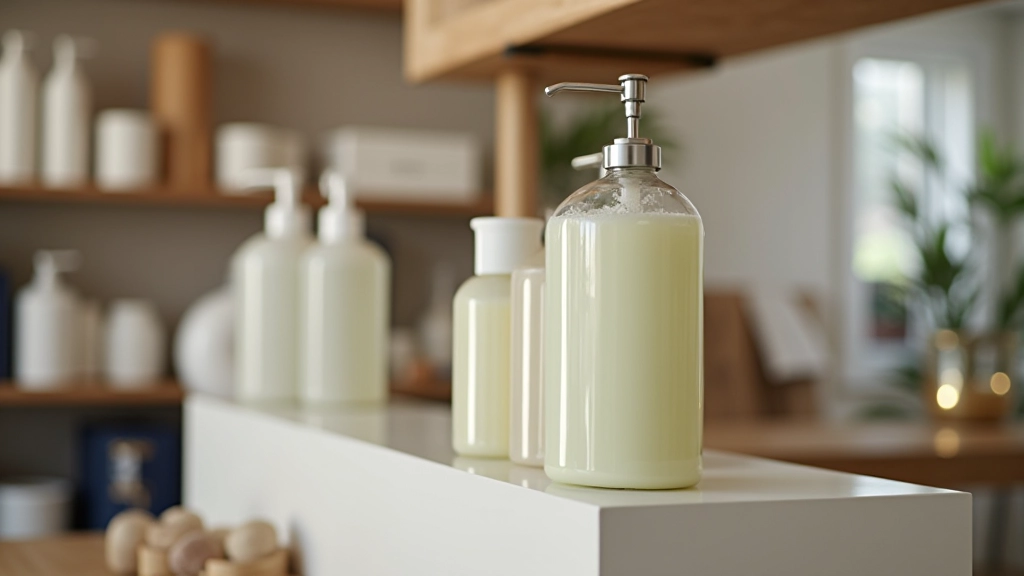 Rayon de magasin avec stations de recharge de produits ménagers en vrac dans des distributeurs en acier inoxydable